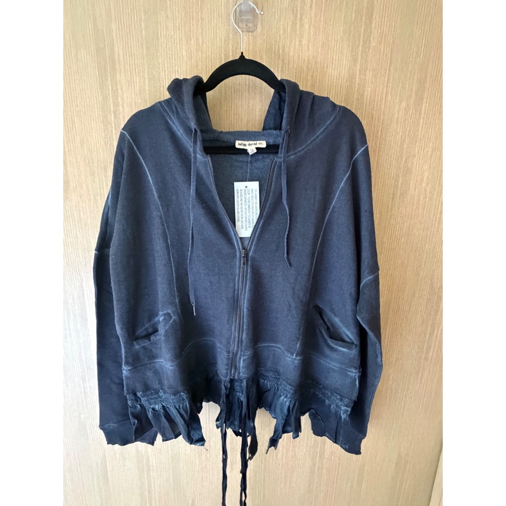 Indigo Thread Co Zip Up Hoodie Womens 1X Gray NWT Ruffle Hem French Terry